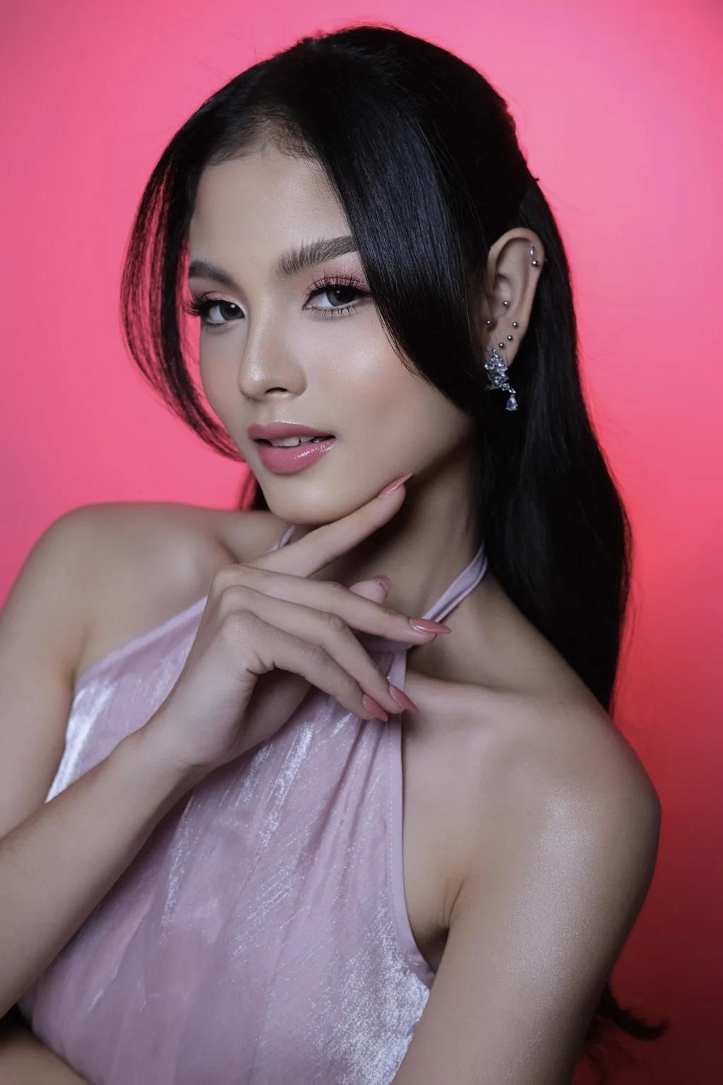Pink studio beauty portrait