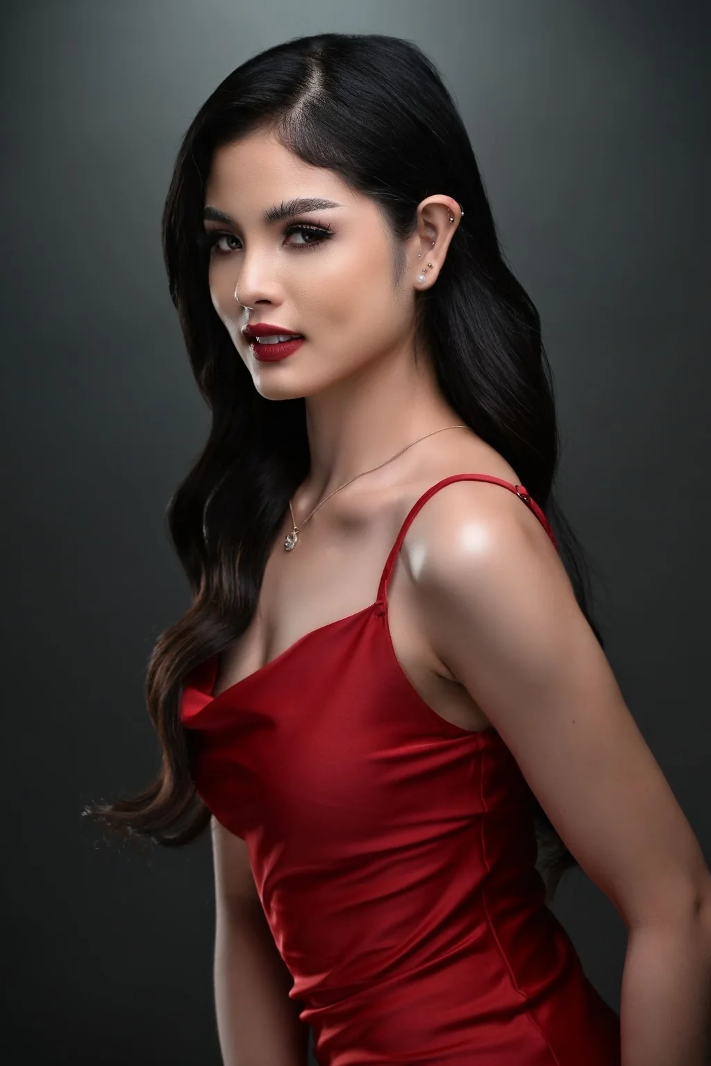 Red studio portrait